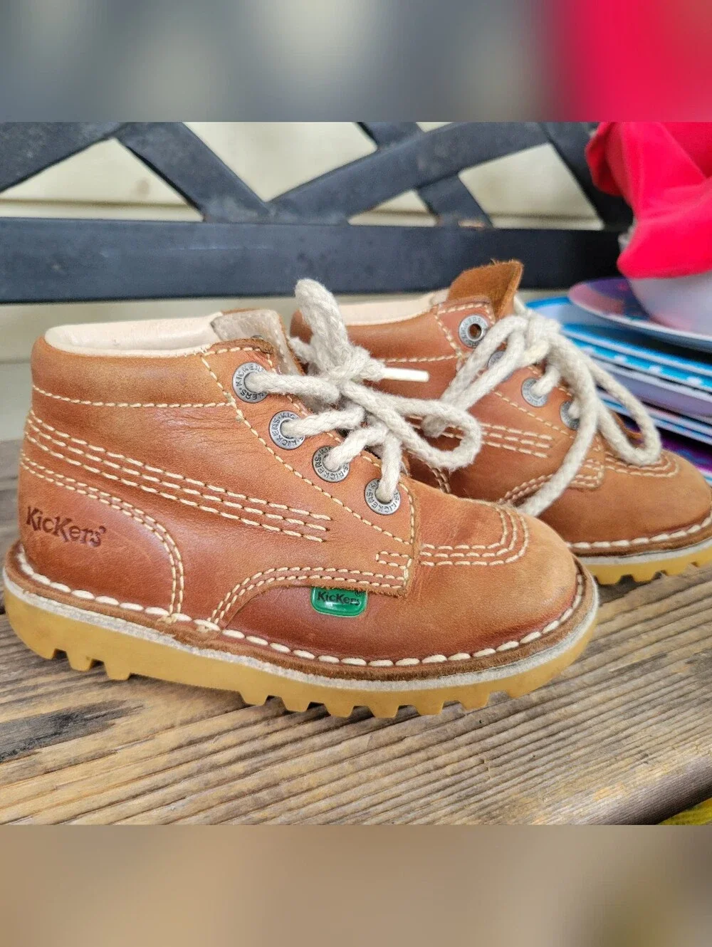 Kickers Kids Sz 25 / 8c Brown Leather Kids Lace-Up Boots W/ Leather tag